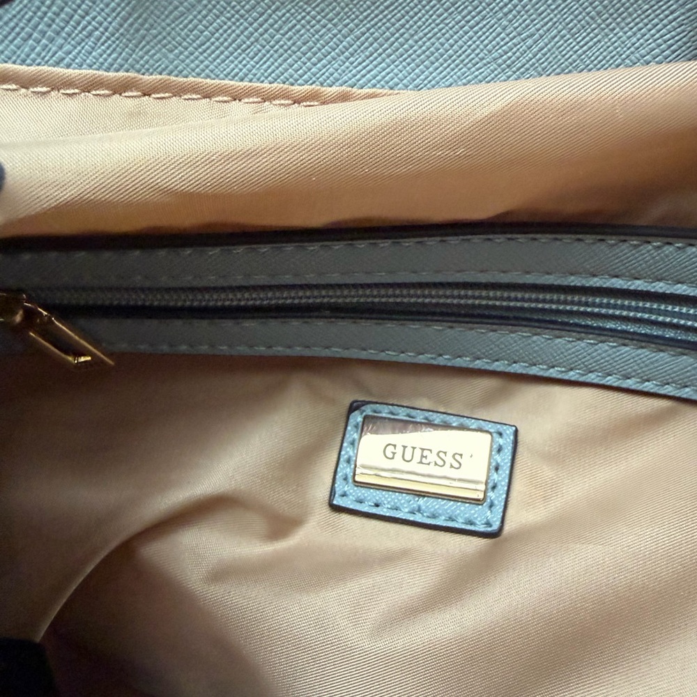 Everyday GUESS Gammill White, Light Blue & Black Dual Buckled Pockets Backpack - Picture 13 of 16